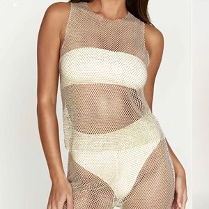 EMERSON diamanté mesh pant and top set in cream